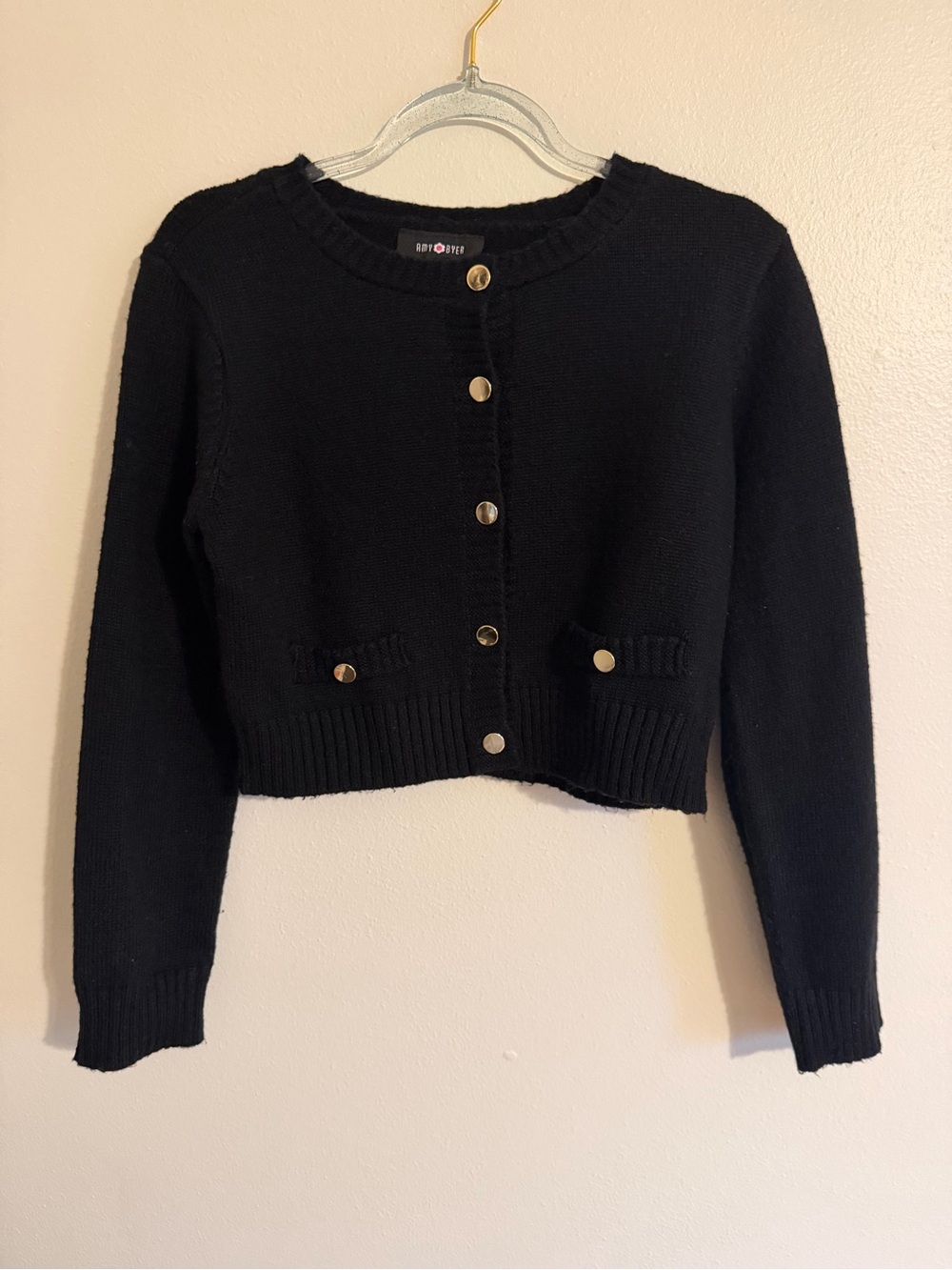 Amy Byer Black Cropped Button Cardigan with Gold Buttons - Girls size XL